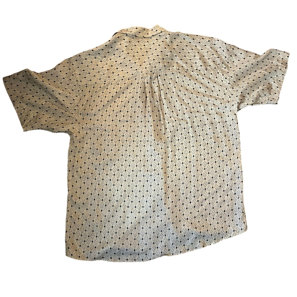 Vintage 90s Porcini Silk Shirt Mens L Tan Geometric Button Up Luxe Minimalist - Picture 2 of 9